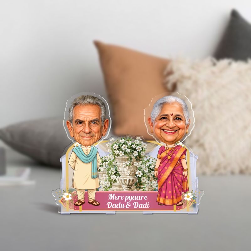 Personalized Bobblehead Caricature Car Dashboard Decoration, Solar Powered Shaking Head Gift for Mere Pyaare Dadu & Dadi, Gift for Grandparents Car Accessories Gift Item